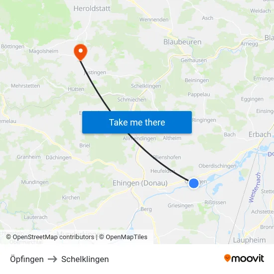 Öpfingen to Schelklingen map