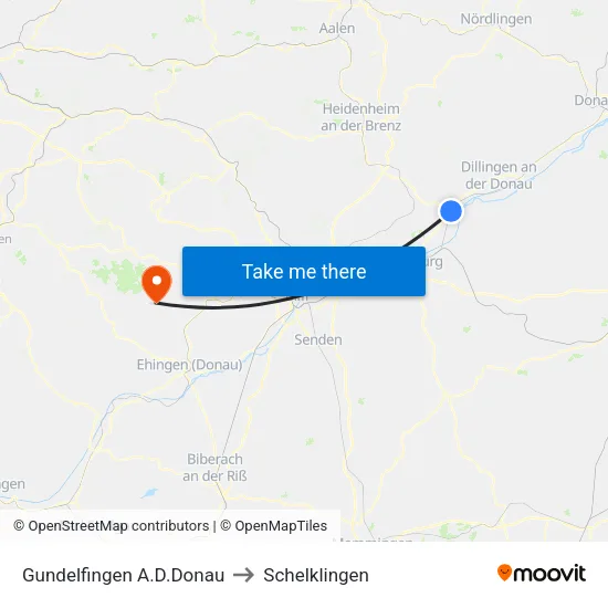 Gundelfingen A.D.Donau to Schelklingen map