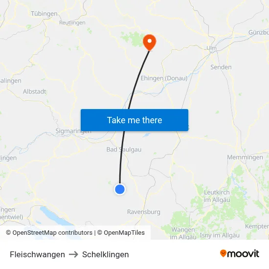 Fleischwangen to Schelklingen map
