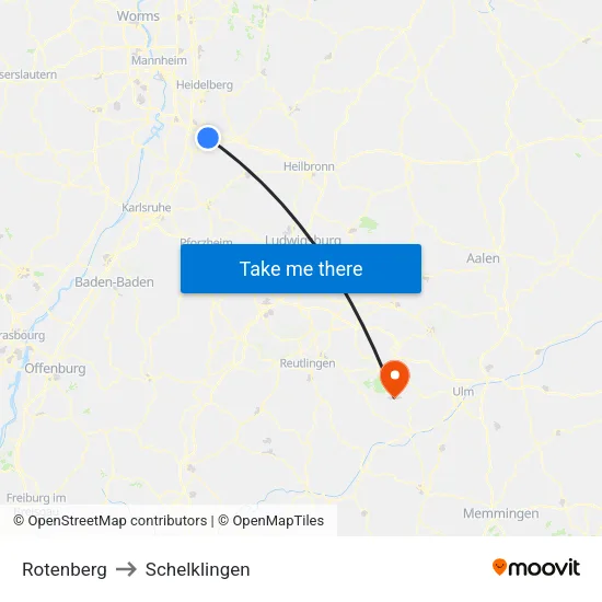Rotenberg to Schelklingen map
