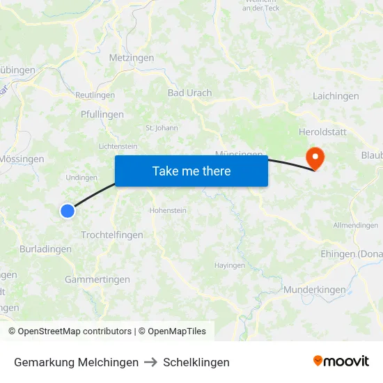 Gemarkung Melchingen to Schelklingen map