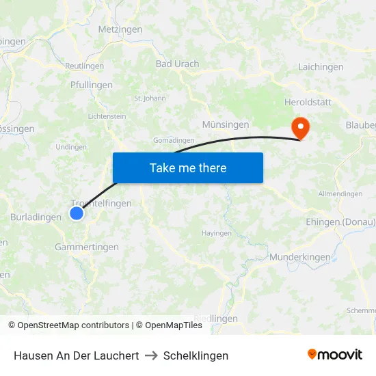 Hausen An Der Lauchert to Schelklingen map