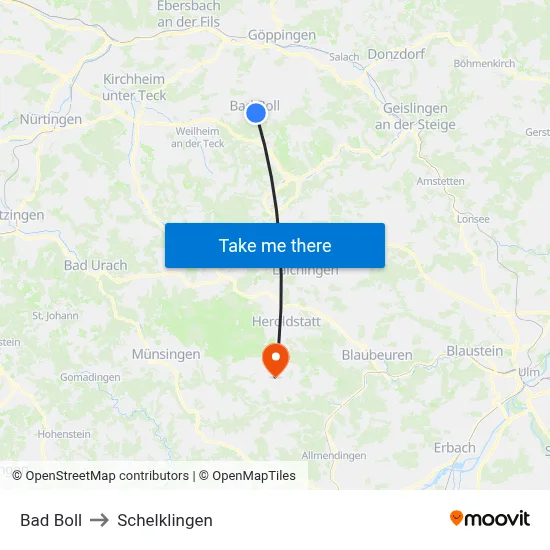 Bad Boll to Schelklingen map