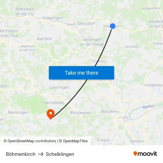 Böhmenkirch to Schelklingen map
