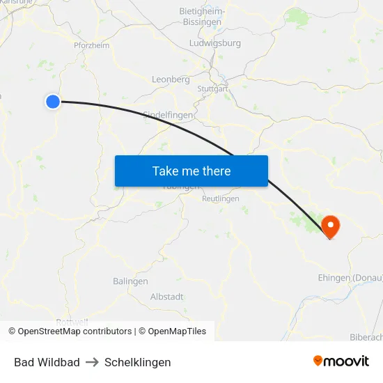 Bad Wildbad to Schelklingen map