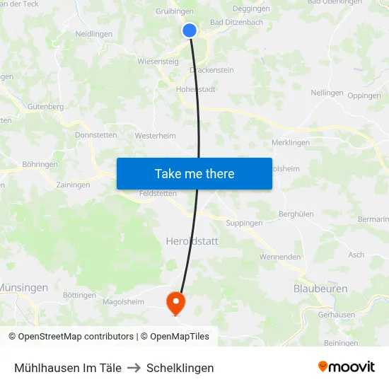 Mühlhausen Im Täle to Schelklingen map