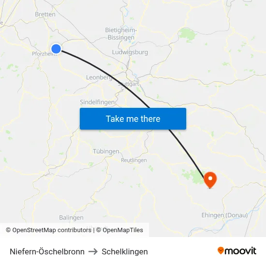 Niefern-Öschelbronn to Schelklingen map