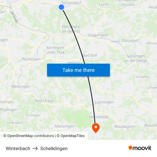 Winterbach to Schelklingen map