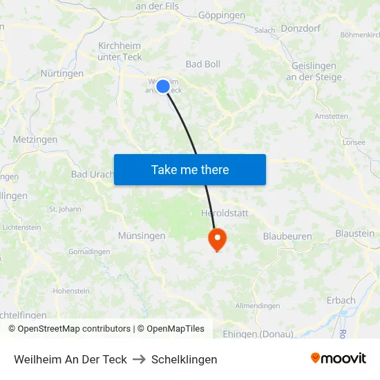 Weilheim An Der Teck to Schelklingen map