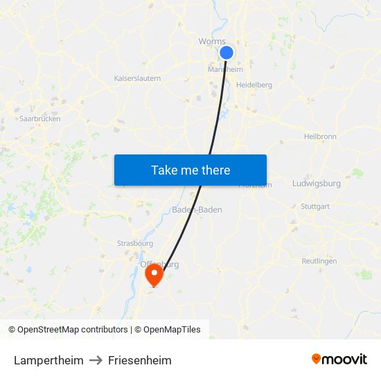 Lampertheim to Friesenheim map