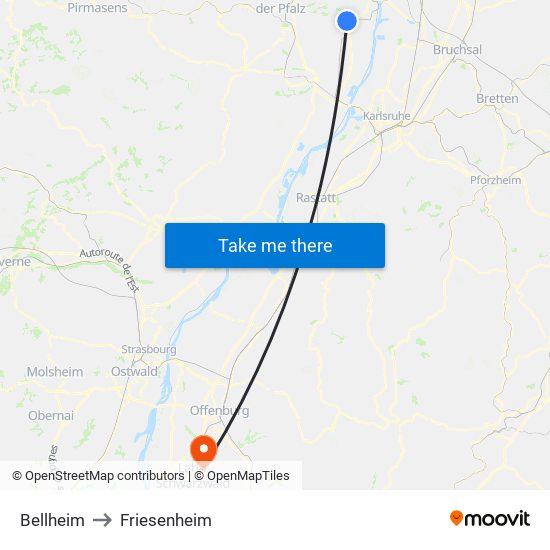 Bellheim to Friesenheim map