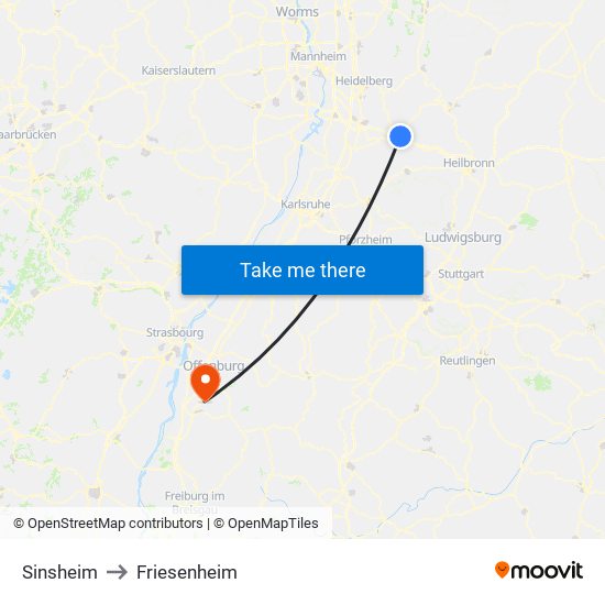 Sinsheim to Friesenheim map