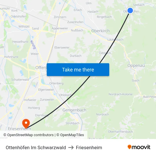 Ottenhöfen Im Schwarzwald to Friesenheim map