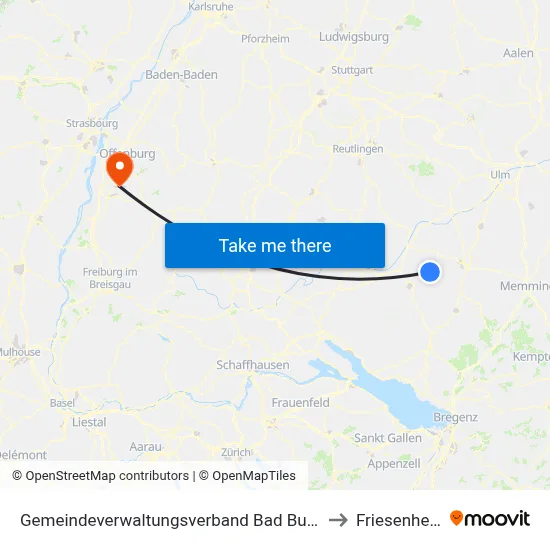 Gemeindeverwaltungsverband Bad Buchau to Friesenheim map