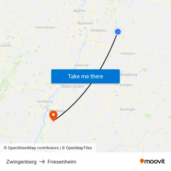 Zwingenberg to Friesenheim map