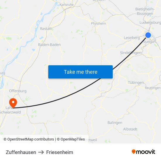 Zuffenhausen to Friesenheim map