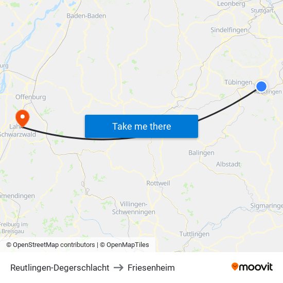 Reutlingen-Degerschlacht to Friesenheim map