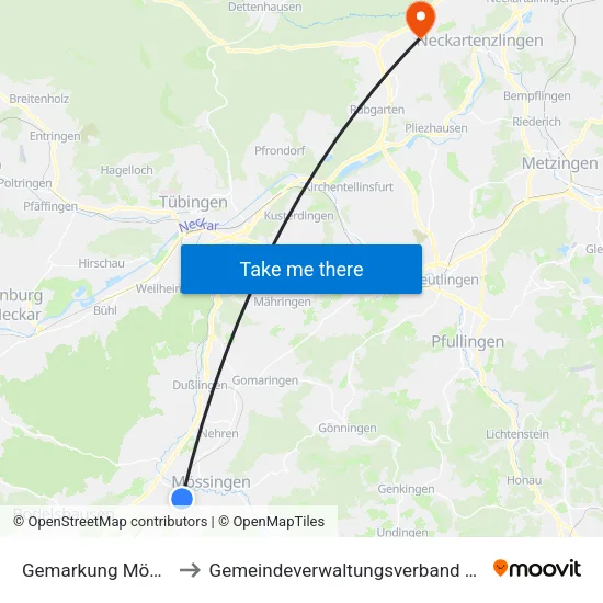 Gemarkung Mössingen to Gemeindeverwaltungsverband Pliezhausen map
