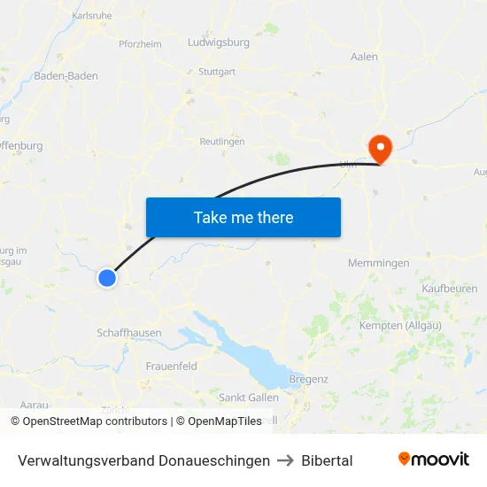 Verwaltungsverband Donaueschingen to Bibertal map