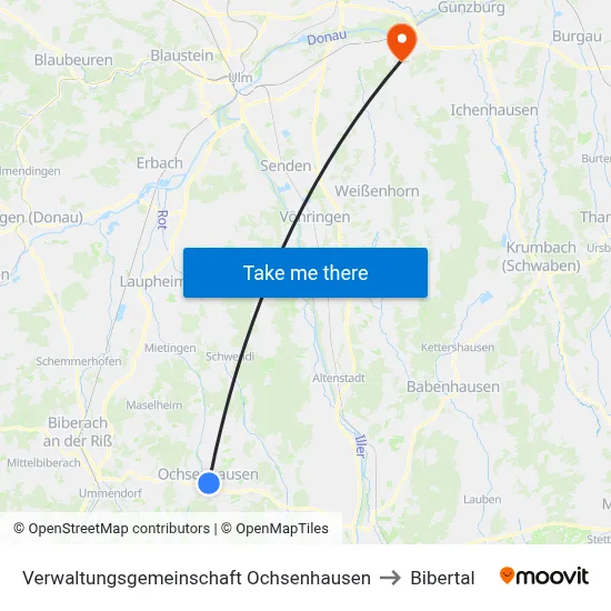 Verwaltungsgemeinschaft Ochsenhausen to Bibertal map