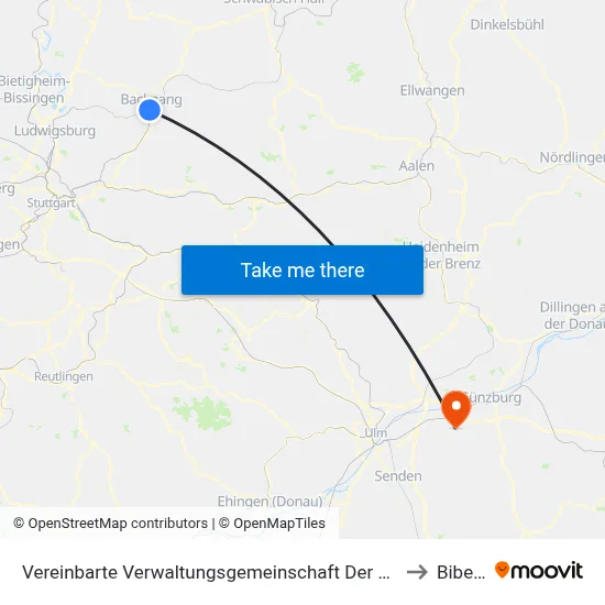 Vereinbarte Verwaltungsgemeinschaft Der Stadt Backnang to Bibertal map
