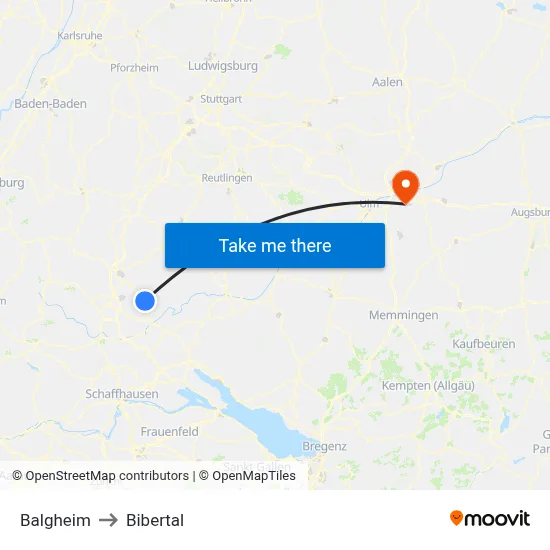 Balgheim to Bibertal map
