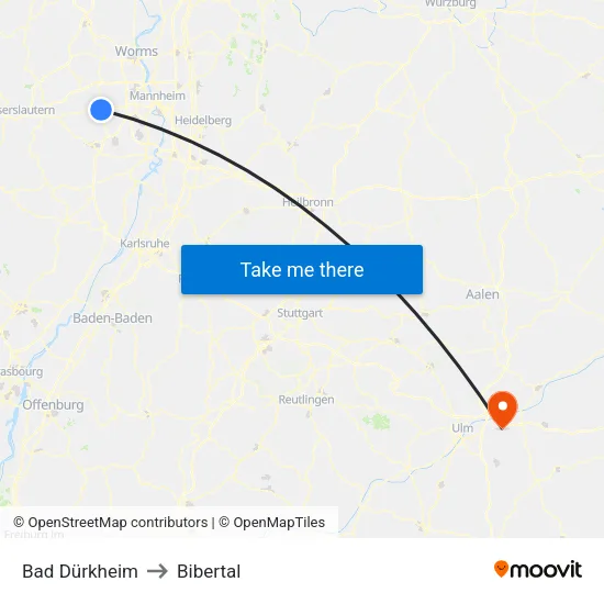 Bad Dürkheim to Bibertal map