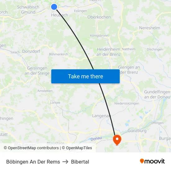 Böbingen An Der Rems to Bibertal map