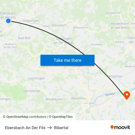 Ebersbach An Der Fils to Bibertal map