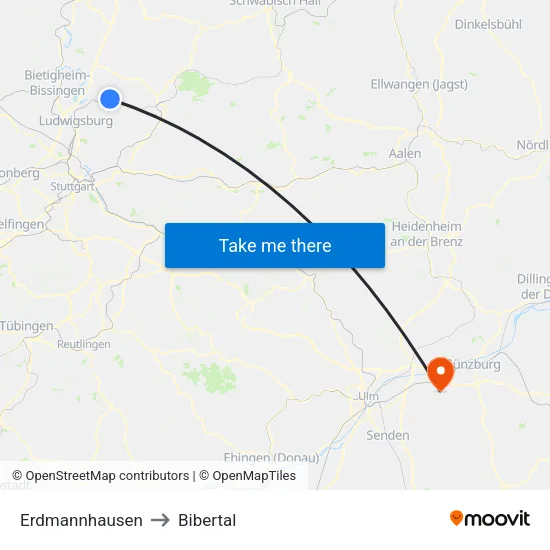 Erdmannhausen to Bibertal map
