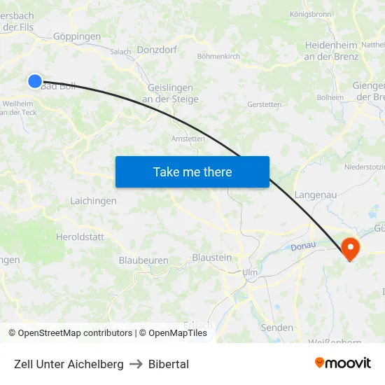 Zell Unter Aichelberg to Bibertal map