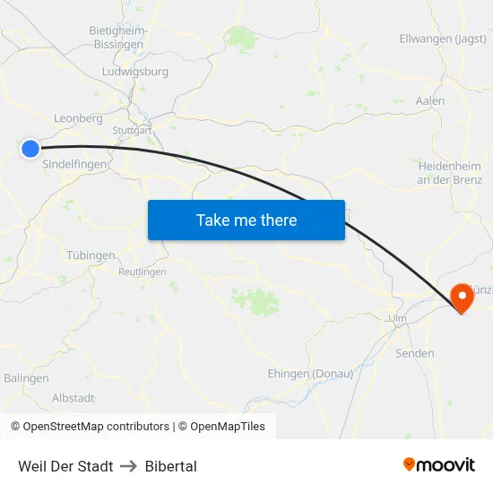 Weil Der Stadt to Bibertal map