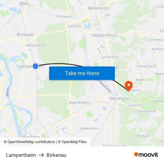 Lampertheim to Birkenau map