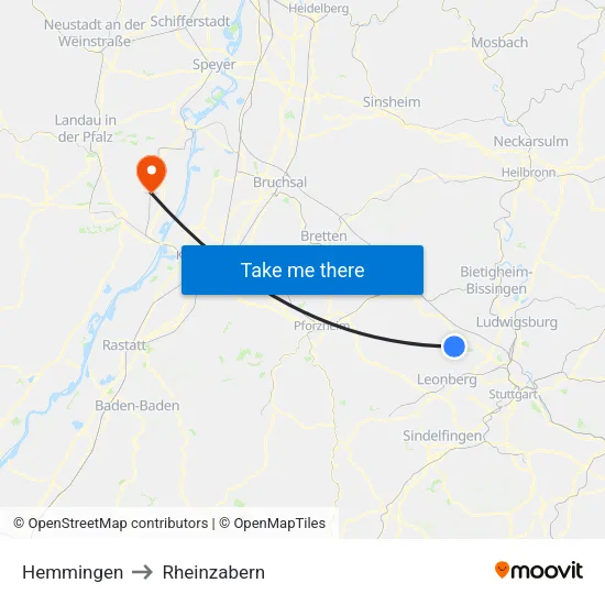 Hemmingen to Rheinzabern map