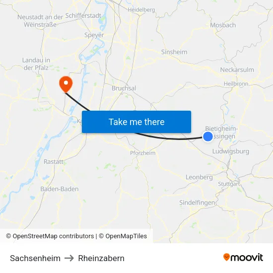 Sachsenheim to Rheinzabern map