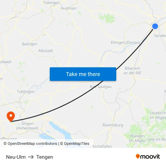 Neu-Ulm to Tengen map