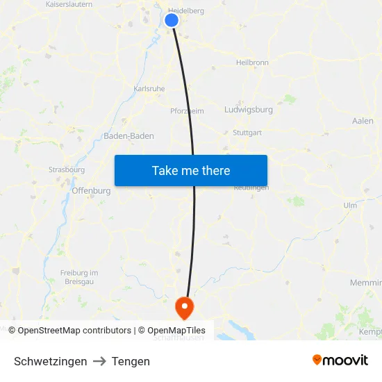 Schwetzingen to Tengen map