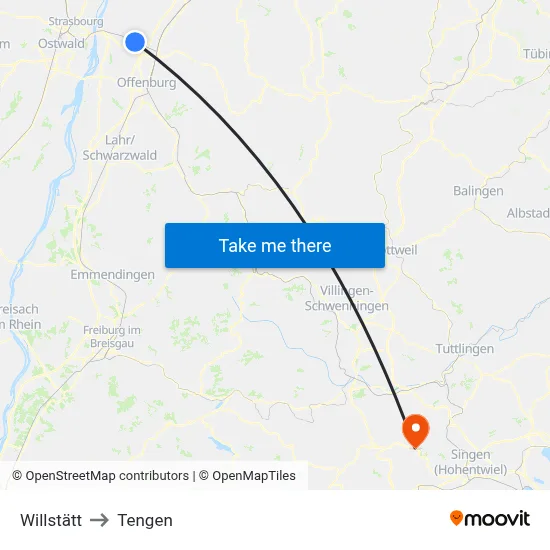 Willstätt to Tengen map