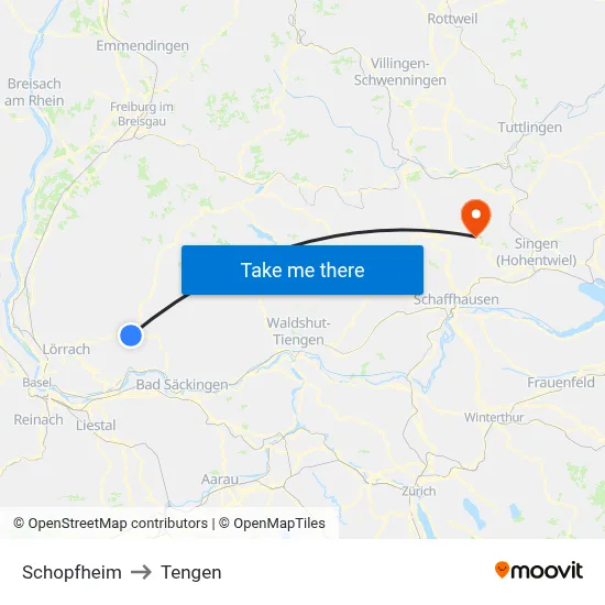 Schopfheim to Tengen map