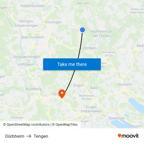 Dürbheim to Tengen map