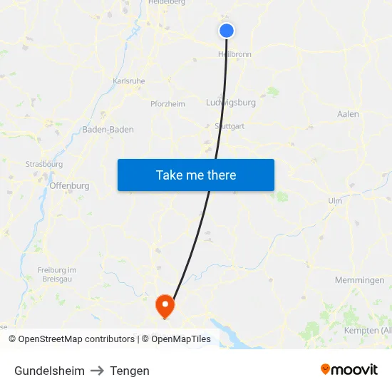 Gundelsheim to Tengen map