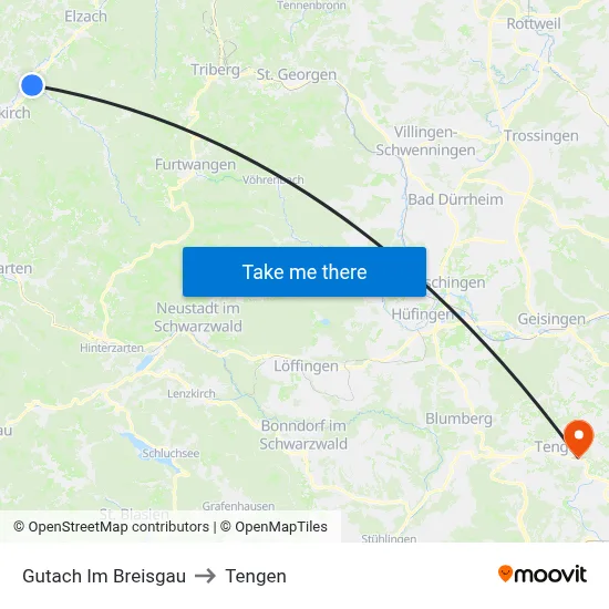 Gutach Im Breisgau to Tengen map