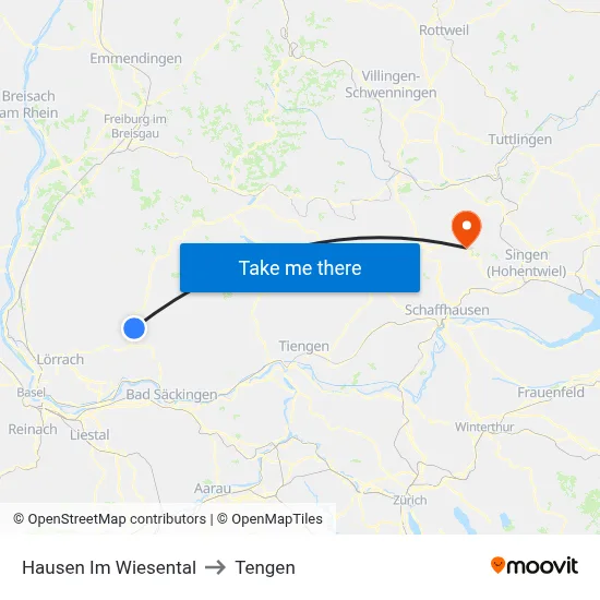 Hausen Im Wiesental to Tengen map