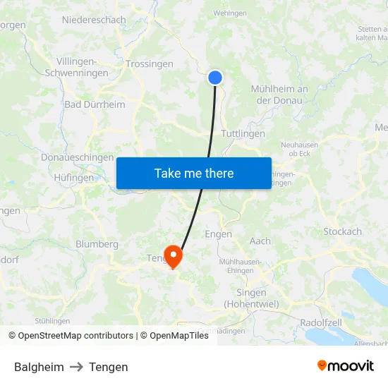 Balgheim to Tengen map