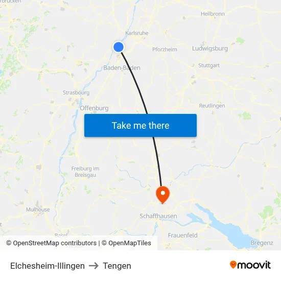 Elchesheim-Illingen to Tengen map