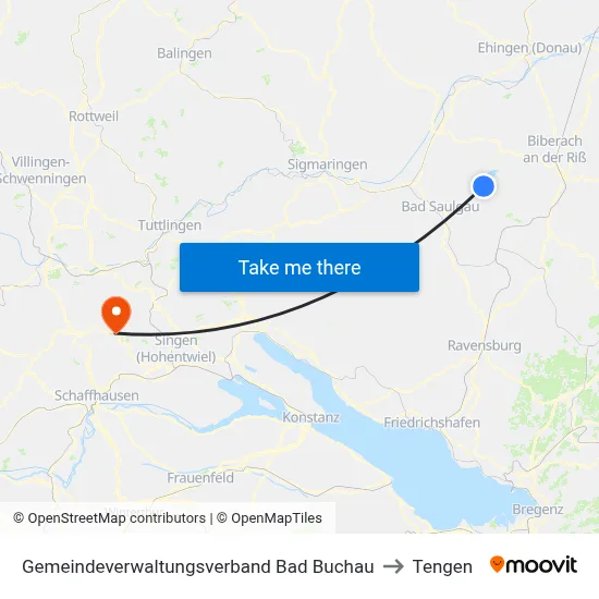Gemeindeverwaltungsverband Bad Buchau to Tengen map