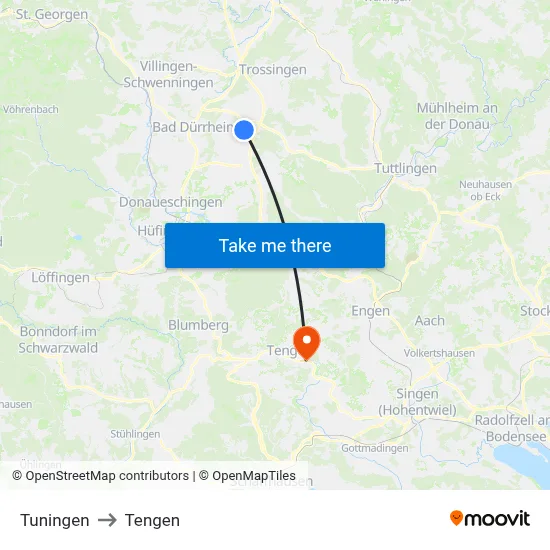 Tuningen to Tengen map