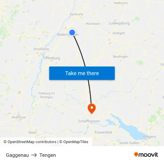 Gaggenau to Tengen map