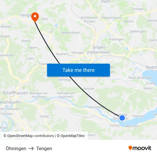 Öhningen to Tengen map
