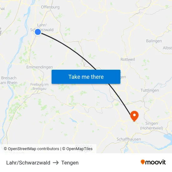 Lahr/Schwarzwald to Tengen map